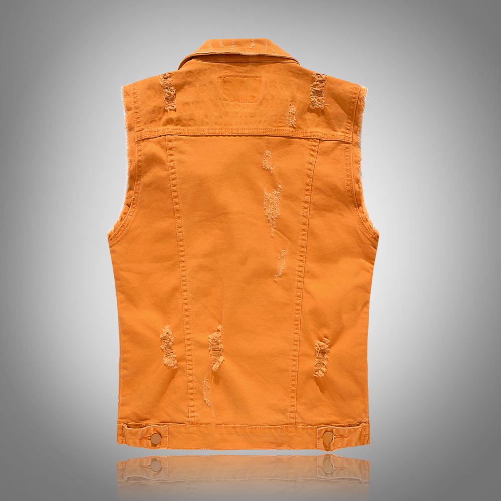 Korean Style Sleeveless Orange Denim Motorcycle Vest for Men