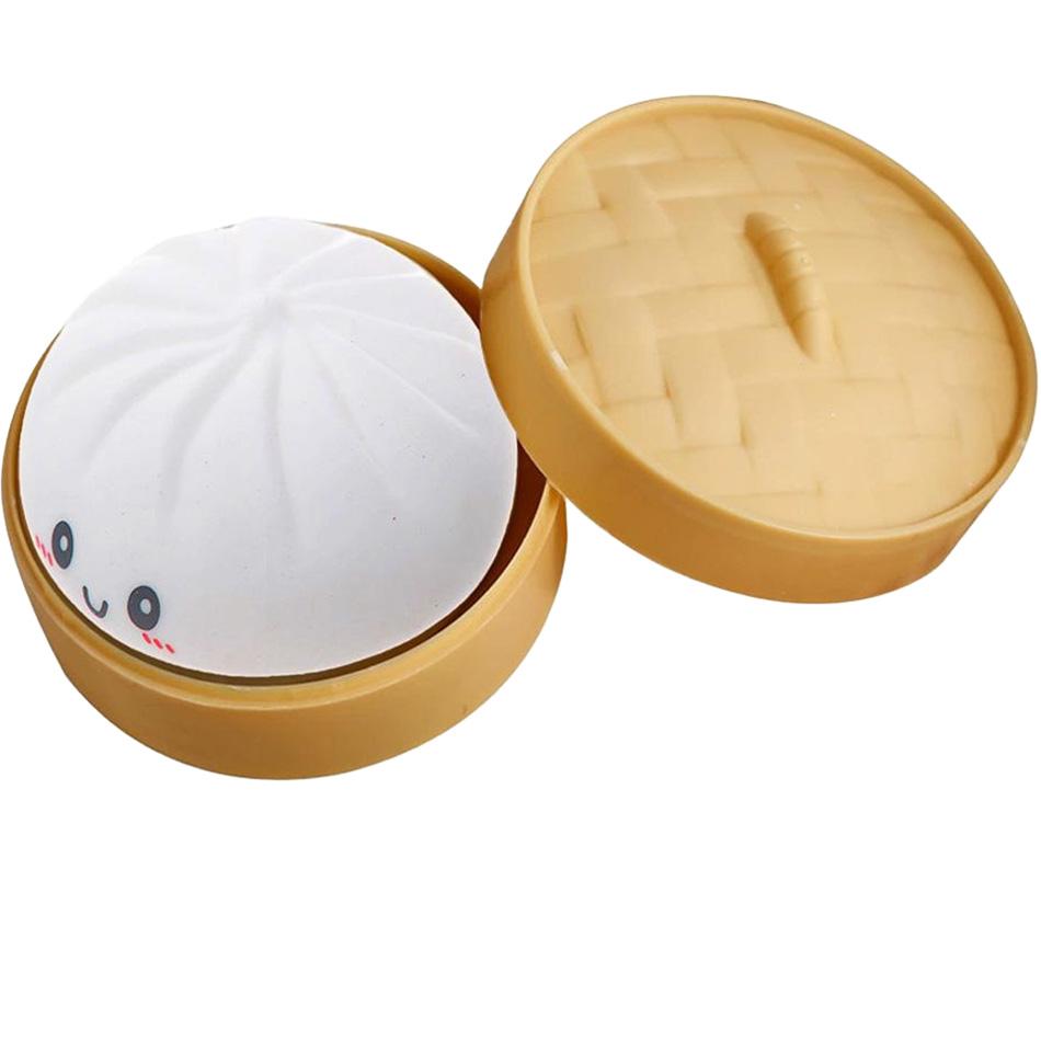 Dumpling Squishies Stress Balls Fidget Sensory Toy Squeeze Dough Ball Stress Relief Hand Toy Bun With Food Steamer Stretchy Desk