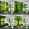 Waterproof Sunny Forest Scenery Shower Curtain Set Waterproof Bathroom Toilet Seat Cover Bath Non-Slip Mat Rug Carpet Bath Decor