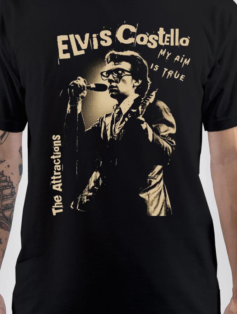 vtg Elvis Costello artwork BLACK T-shirt short sleeve All sizes S-5XL XZ1030 Unisex T-Shirt XXXL