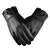 Winter Cycling Gloves Men Women Black Faux Leather Wind Resistant Gloves Warm Fleece Lined Gloves for Driving Outdoor Activities
