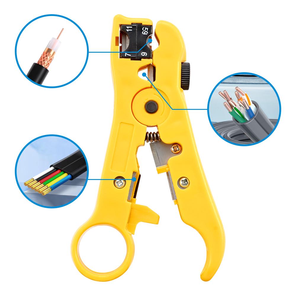 Multi-Functional Coaxial Cable Stripper Pliers,Wire Stripping Tool for RG6 RG59 RG7 RG11 UTP STP Cables