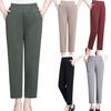 High Waist Elastic Waistband Women Pants Button Decoration Pockets Thin Office Lady Straight Wide Leg Trousers