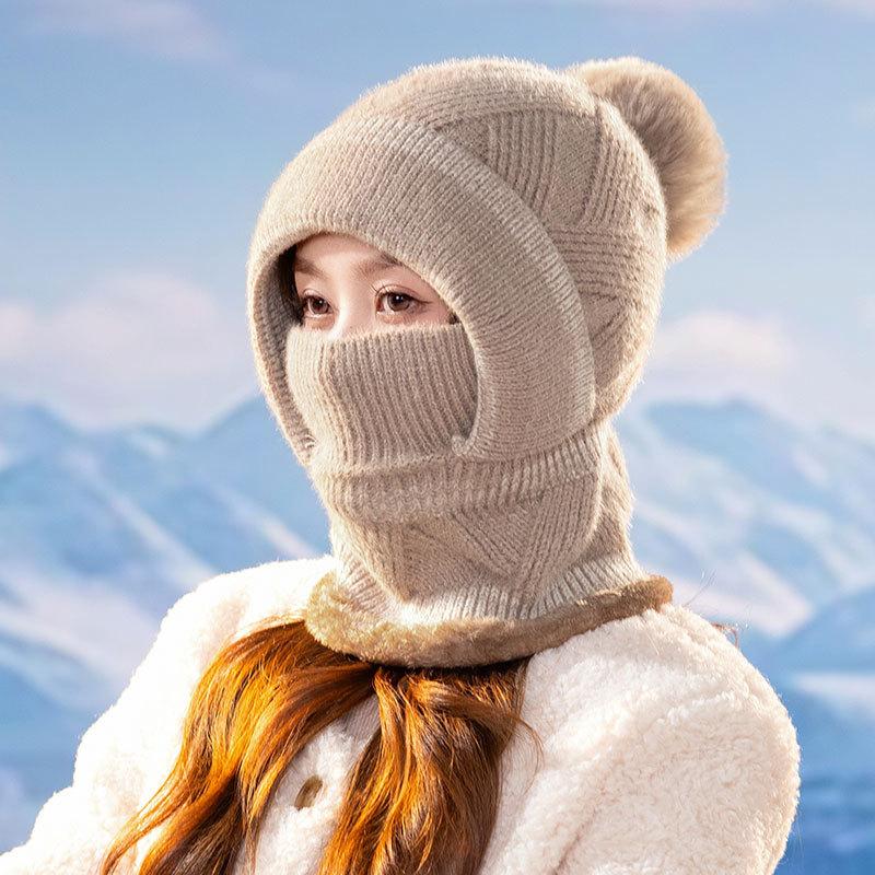 Fleece Warm Knitted Hat Women's Winter Cold Scarf Mask One-piece Wool Cap Outdoor Cycling Thickened
