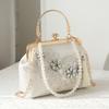 Pearl Embroidered Fashion Handbag Cheongsam Banquet Pearl Chain Shell Clip Bag Pearl Beaded Shoulder Crossbody Bag Hanfu Clutch
