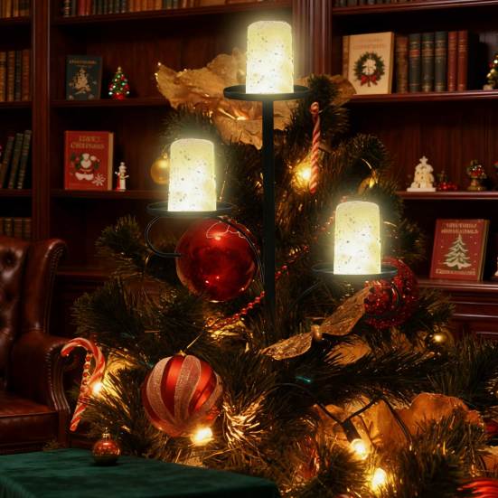 Christmas Tree Topper Candle Holder 3-Tier Metal Triple Candle Tree Topper Shelf Candelabra Indoor Light-up Xmas Tree Topper Decoration