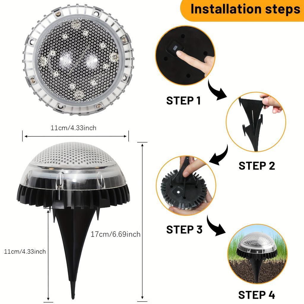 4pcs Solar Ground  Lights Outdoor, 8LED Solar Floor Lights Outdoor, Solar Garden Lights Solar Path Lights for Lawn Pathway Patio, Colorful/Warm White