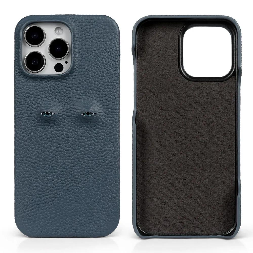 Unique Eye Design Genuine Leather Case for Iphone 16 Pro Max 18Pro 17 14 13 12 Phone Shell Personal Back Protective Coque Capa
