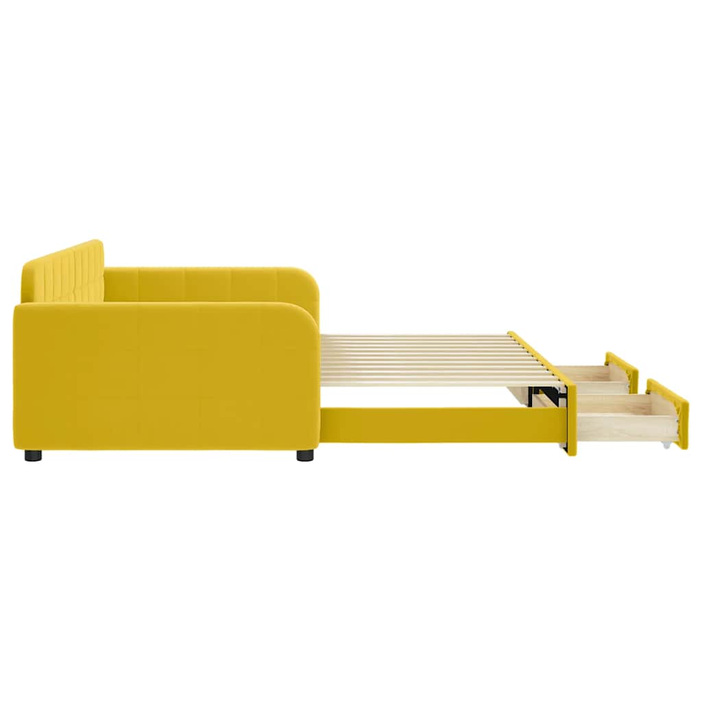 Pull Out Daybed with Drawers Yellow 100 x 200 cm Velvet