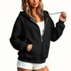 Women's Loose Fit Zip-Up Hoodie with for Casual Everyday Wear