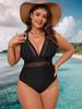 Maillot de bain une pièce en résille taille plus à décolleté plongeant avec contrôle du ventre et dos ouvert