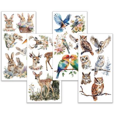 1set 4 Sheets 4 Styles PVC Waterproof Decorative Stickers Self Adhesive Decals for Furniture Decoration Animals 300x150mm 4pcs/set