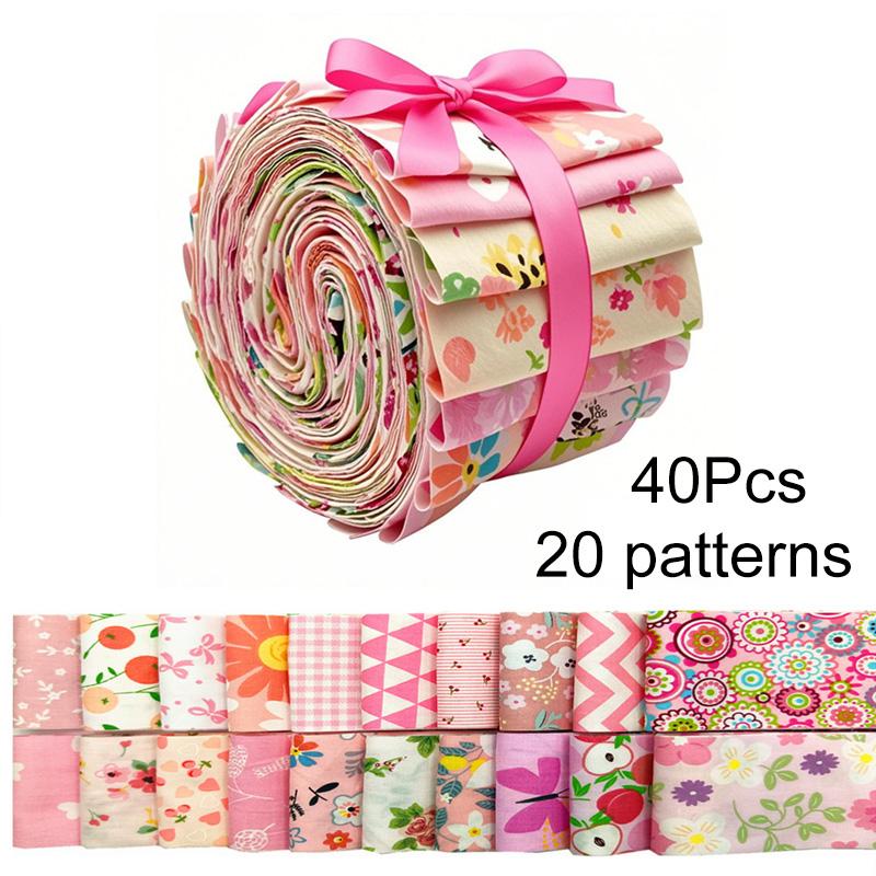 40Pcs Quilting Jelly Rolls Colorful Fabric Strips 6.5CM Sewing Craft DIY Cotton Quilting Strips Patchwork Fabric Floral Printed