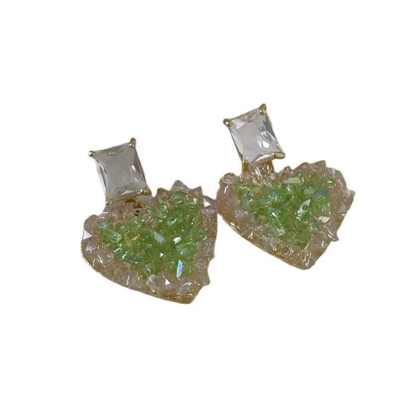 Silver needle contrasting color crystal square earrings fashionable small stud earrings light luxury high sense Mori new earrings women
