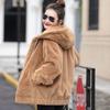Women's Winter Thickened Fleece Hooded Jacket Mid-Length Loose Long Sleeve Soft Jacket