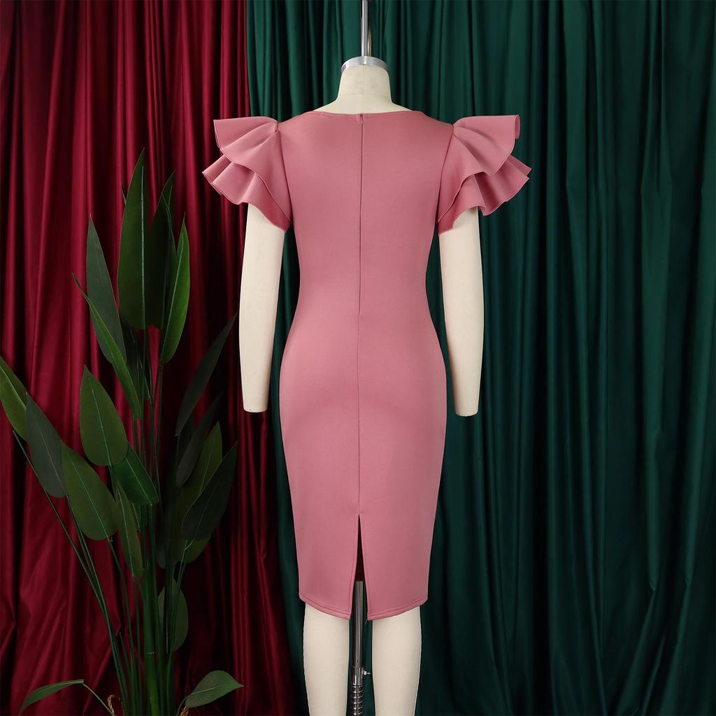 Perlenbesetztes Bodycon-Abendkleid mit Rüschenärmeln - Europäische & Amerikanische Sommermode