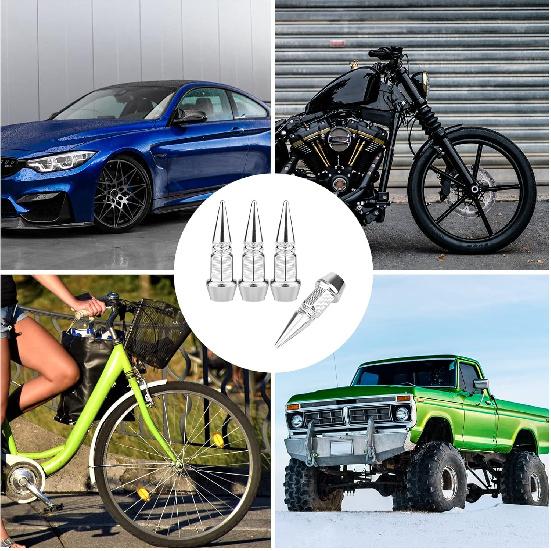 AIEX 4 Packs Spiked Aluminum Valve Stem Caps, Heavy Duty Tire Caps Dust-Proof Air-Proof Valve Stem Covers for Cars SUVs Trucks Motorcycles Bicycles