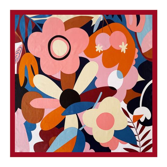 yangyizhi Large Square Headscarf, Simulated Silk Satin Fabric Scarf, Vibrant Floral Print Neck Multi-Purpose Turban Scarf Shawl Hair Tie