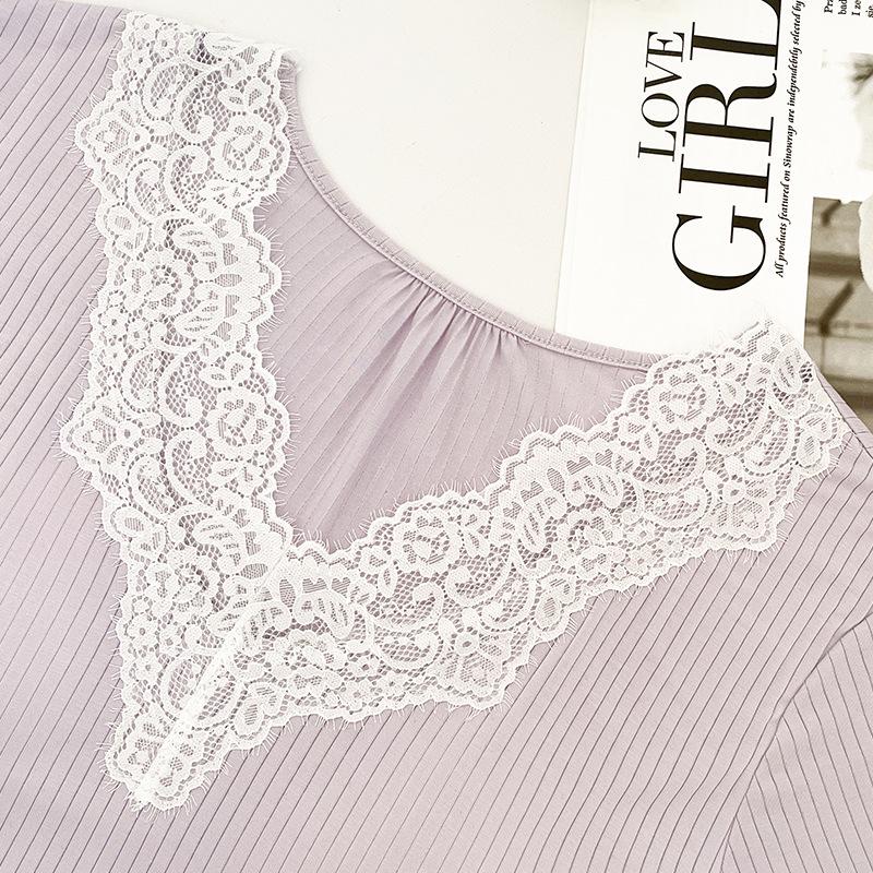 Lace Pajama Set with Built-in Bra, Women’s 3-Piece Home and Outdoor Loungewear for Spring and Autumn.