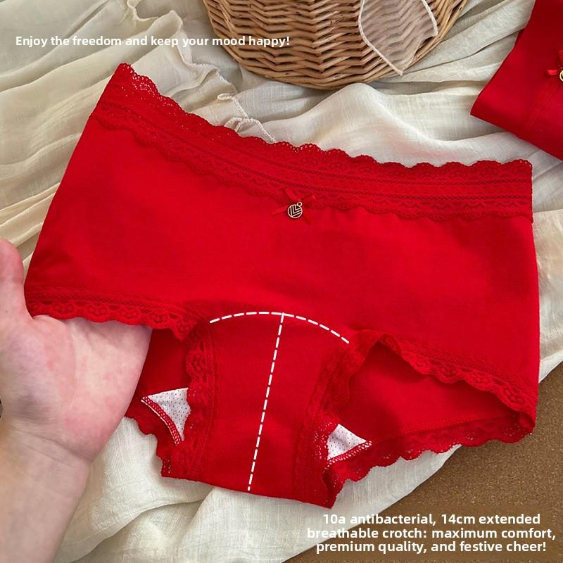 Women's Summer New Year Good Luck Red 10A Bacteriostatic Extended Middle Waist Triangle Briefs