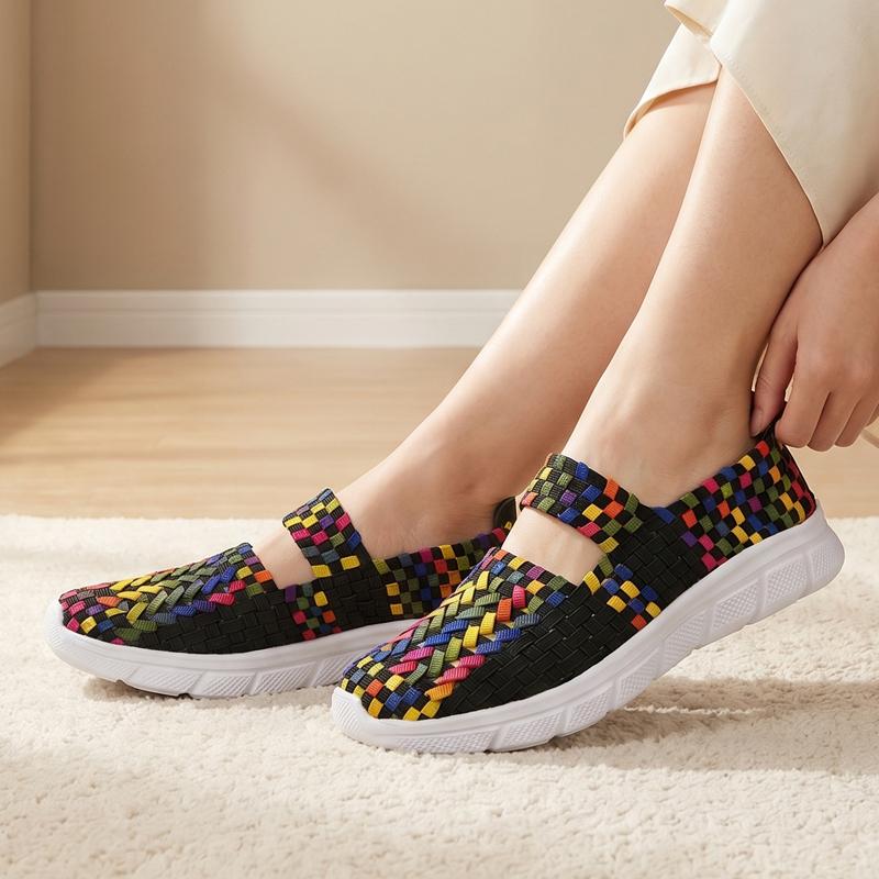 Summer Girl Mary Jane Sandals Lady Handmade Braid Sandals Women Black Purple Weave Flat Shoes Plus Size