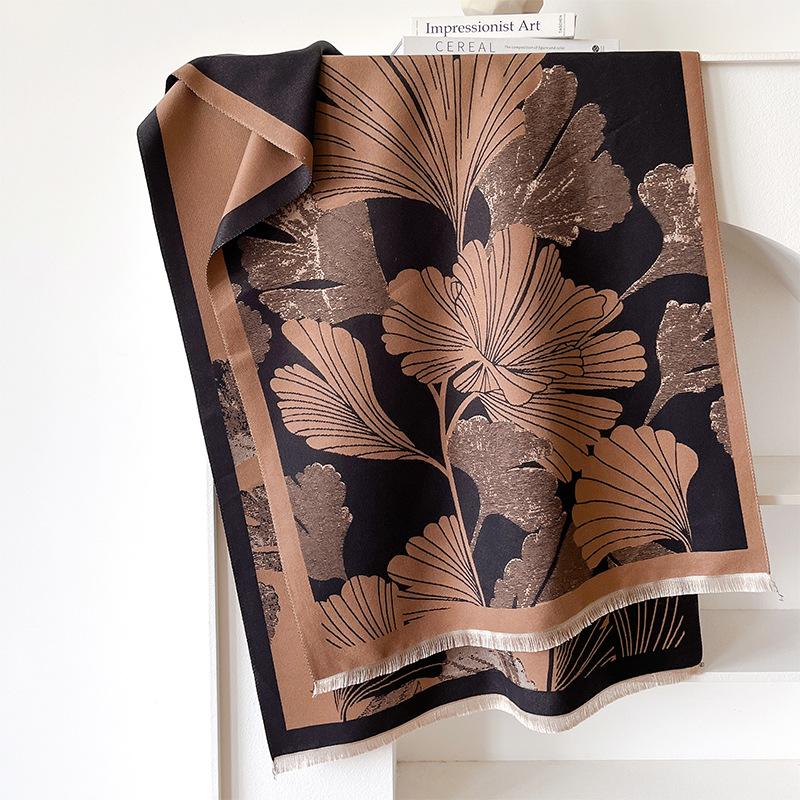 Girl style Mori contrasting colors double-sided imitation cashmere scarf winter high-end warm shawl