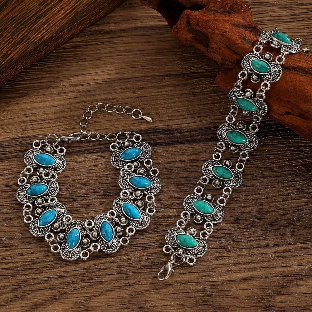 Tribal Turquoise Bracelet Ethnic Style Bohemian Bangles Simple Wide Bangle  Women