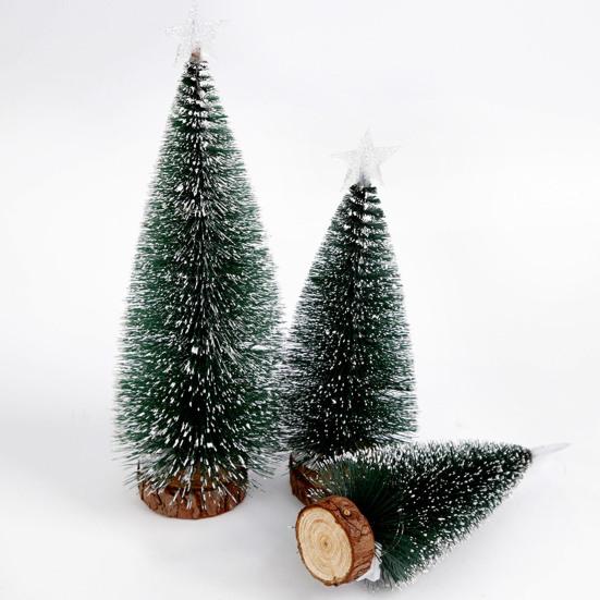 Mini Christmas Tree Small Artificial Snow Flocked Pencil Tree with LED Lights Tabletop Tree Ornaments with Wooden Base for Xmas Home Decor