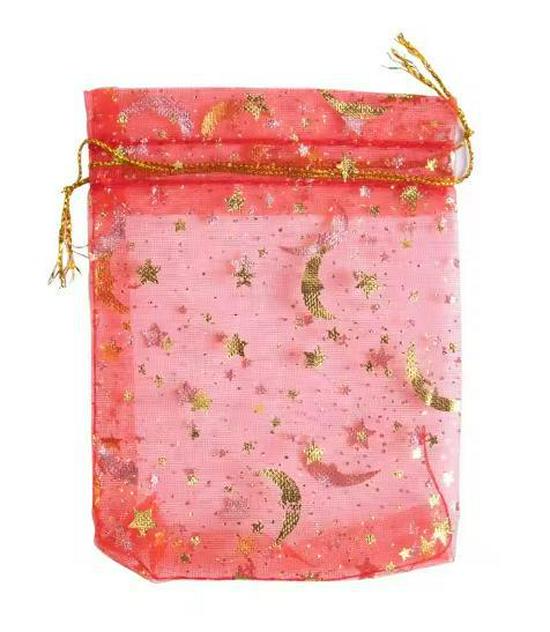 Transparent Organza Mesh Bag with Star & Moon Design, Drawstring Pouch for Jewelry or Candy Gift Packaging
