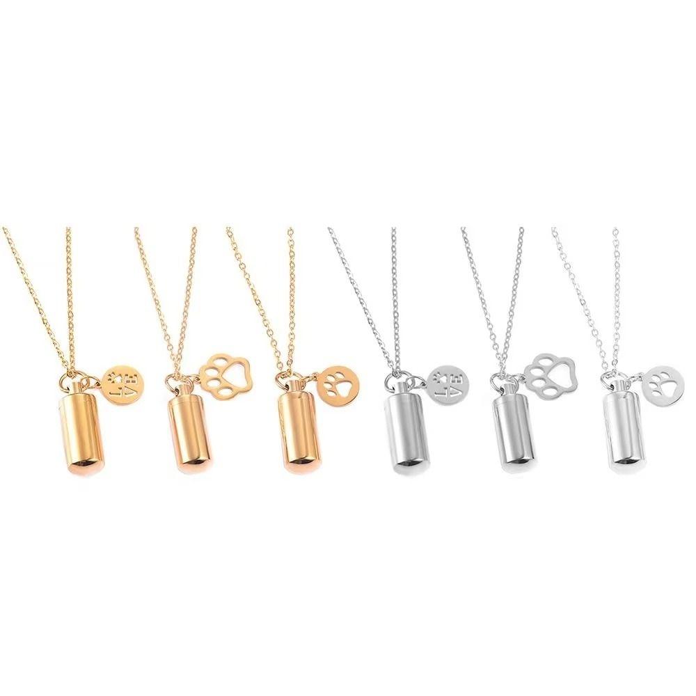 Cylinder Pet Ashes Pendant Stainless Steel Memorial Ashes Pendant Cremation Jewelry