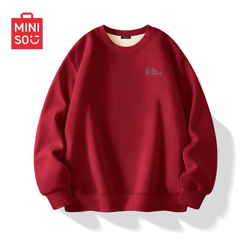MINISO Men's Relaxed Fit Fleece Lined Crew Neck Sweatshirt