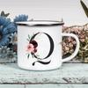 Alphabet Blumen A-Z Vintage Emaille Kaffee Tee Tassen Urlaub Camping Getränke Saft Bier Tassen Zuhause Büro Milch Tasse Geburtstagsgeschenke