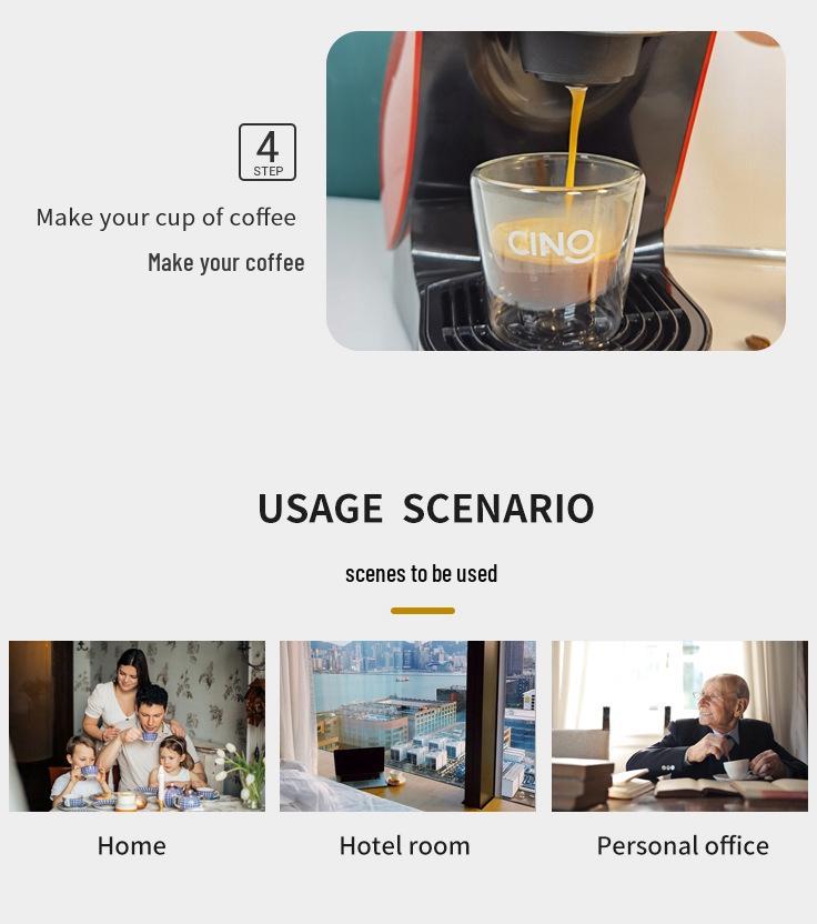 Kávovar na kapsle CINO West Lola-A: Stylový, Nastavitelný objem šálku, Extrakce s rotačním proudem vody