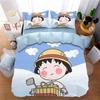 Modern Printed Maruko-chan Girl Duvet Covers Set, Anime Girl 3-Piece Set Queen Comforter Bedding Sets for Kids Children Girls