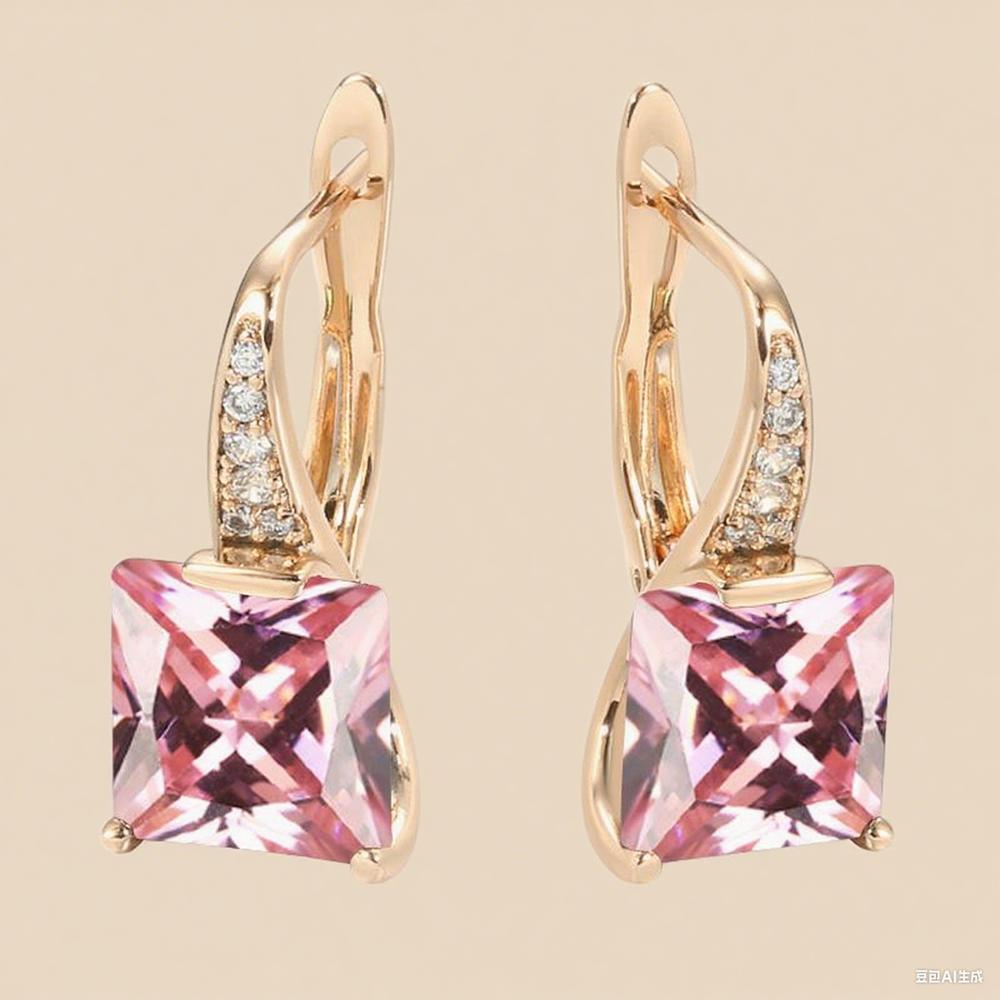

Квадратные синие радужные серьги-подвески с цирконами CZ для женщин, модные серьги-капли золотого цвета, повседневные изящные украшения розовый