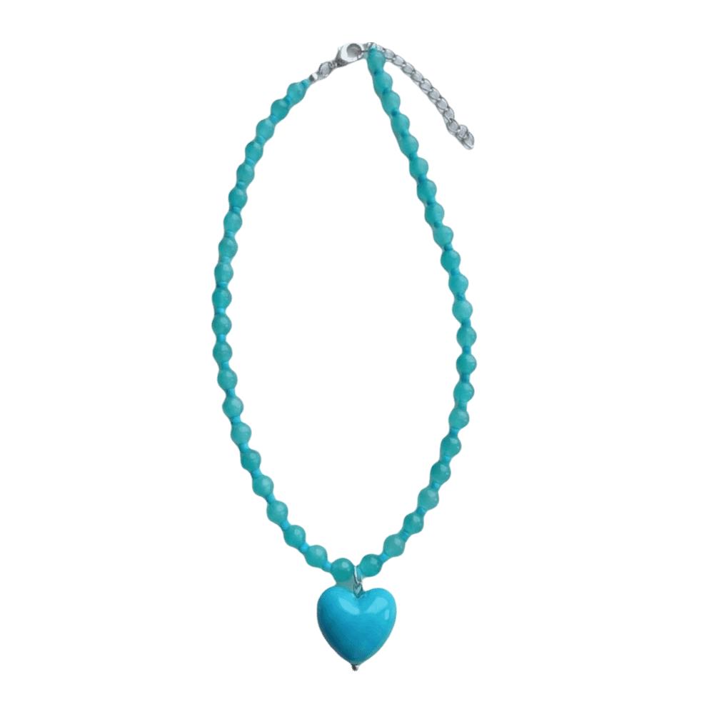 

Candy Color Heart Necklace Clavicle Chain Y2K Necklace Cute Beaded Pendant Choker Women Girls синий