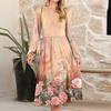 Women's fashionable loose retro printed round-neck dress