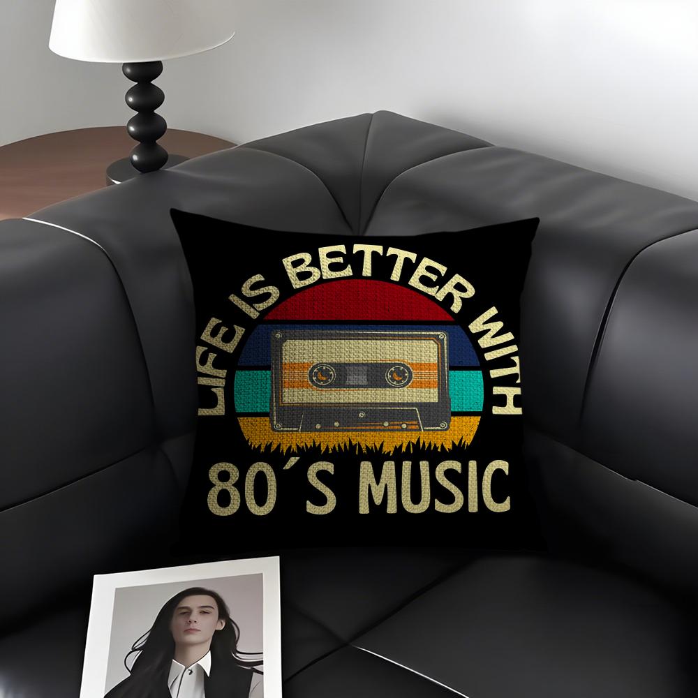 Vintage Cassette Music Tape Cushion Cover Natural Linen Organic Fabric DoubleSided Printing Sofa Home Decor Gift Pillow Case