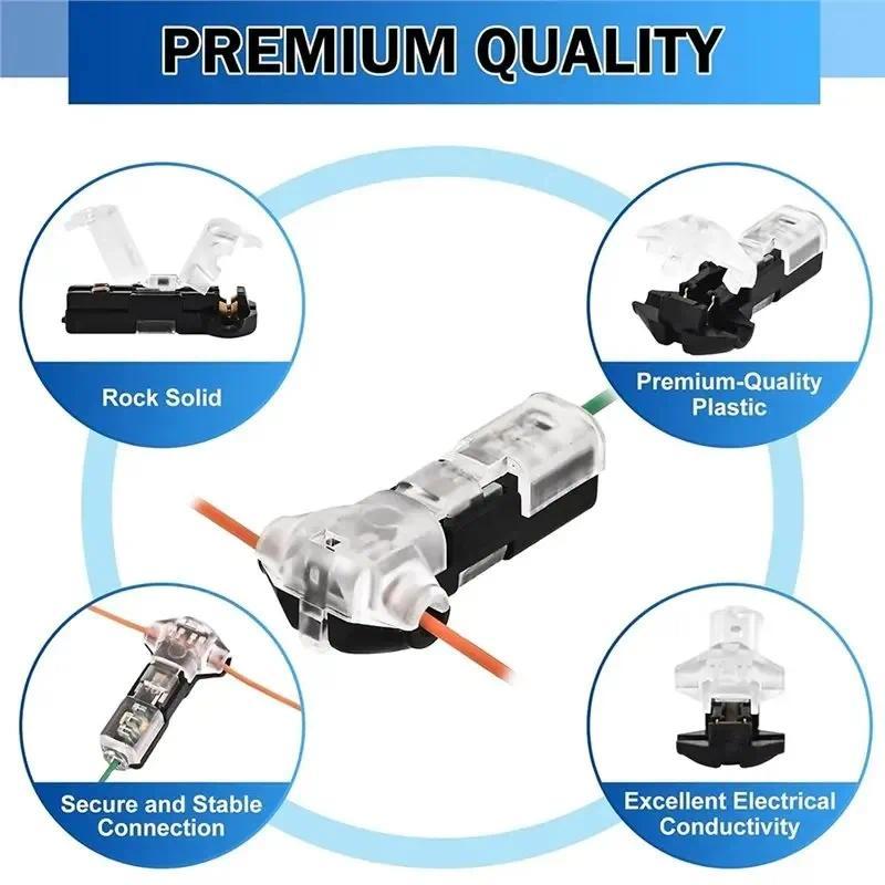 10/20Pcs Wire Connectors Direct Plug-in & T-Type Quick Splice, No-solder No-peel Waterproof Locking Cable Clamps for Car & Home Wiring Free Tool