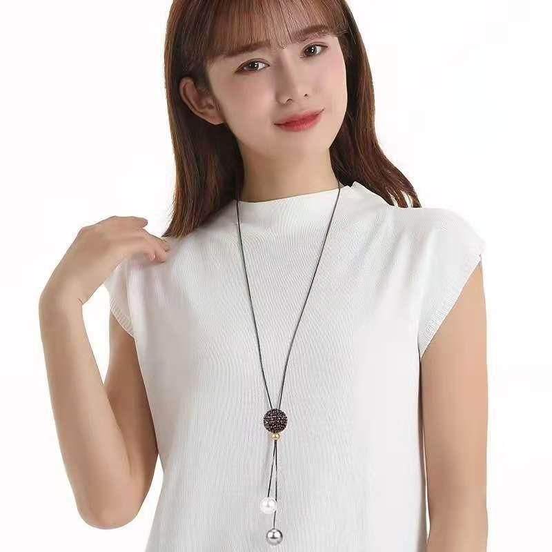 Long Section Rising Leaves Pearl Fringed Sweater Chain Women's Versatile Korean Version Personalized Accessories Necklace Four-leaf Clover