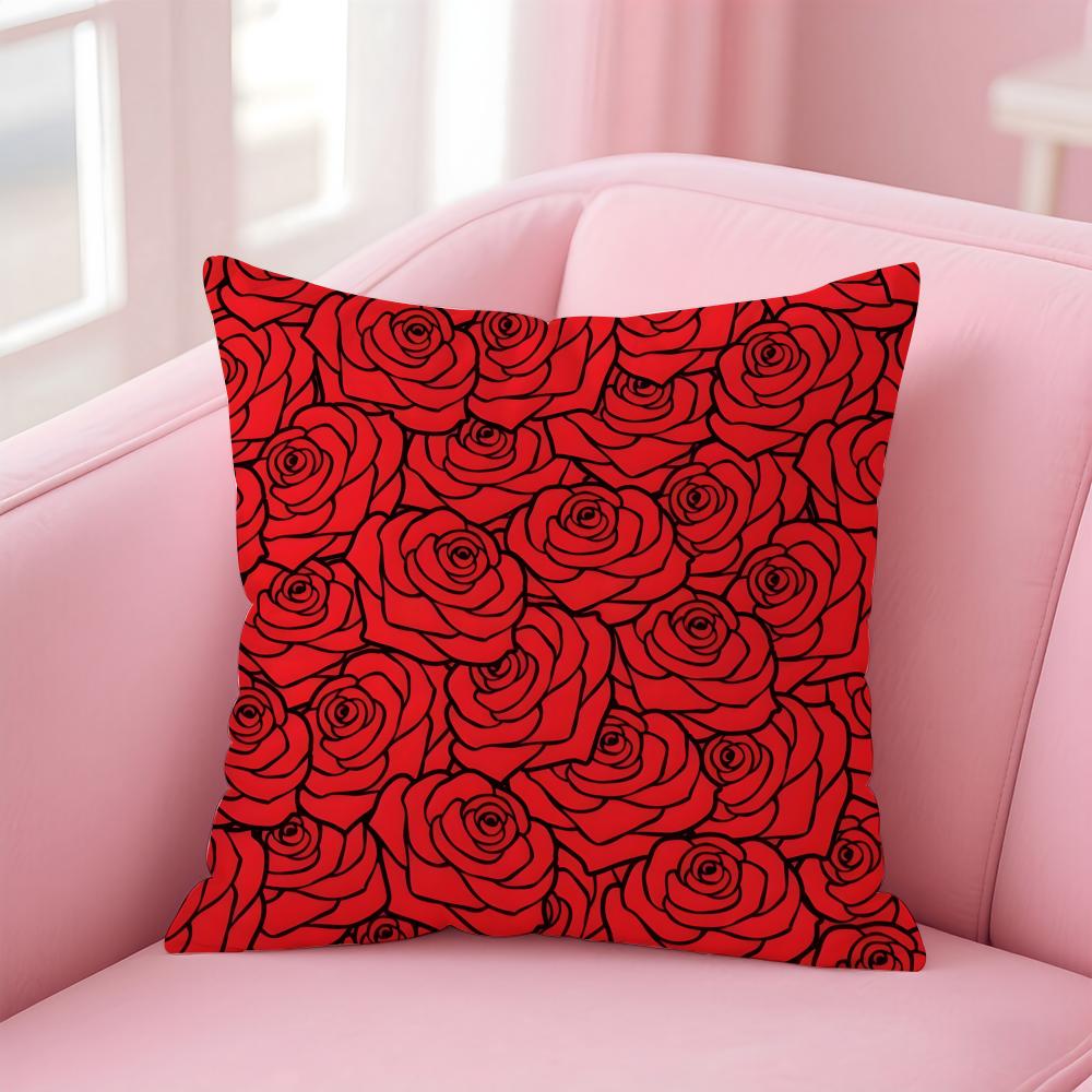 Beautiful and elegant art Red Rose Cushion Cover Pillow Case Soft Friendly Fabric  Concealed Zipper