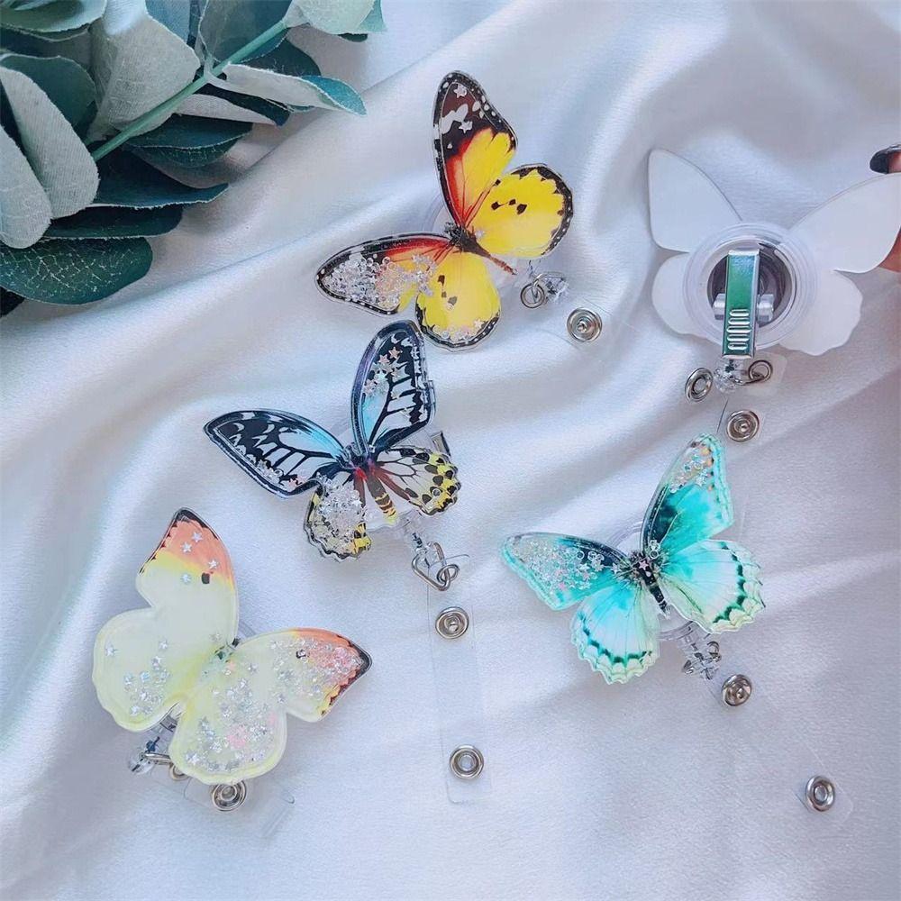 

ID Card Clip Butterfly Badge Holder 360 Rotate Easy Pull Buckle Hospital Use