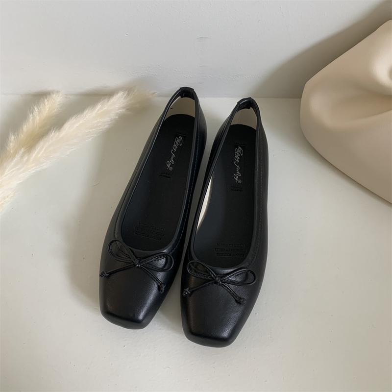 Fashion SUOJIALUN 2025 New Women Flat Shoes Fashion Square Toe Shallow Slip On Ladies Casual Ballet Shoes Soft Leather Outdoor Loafers S
