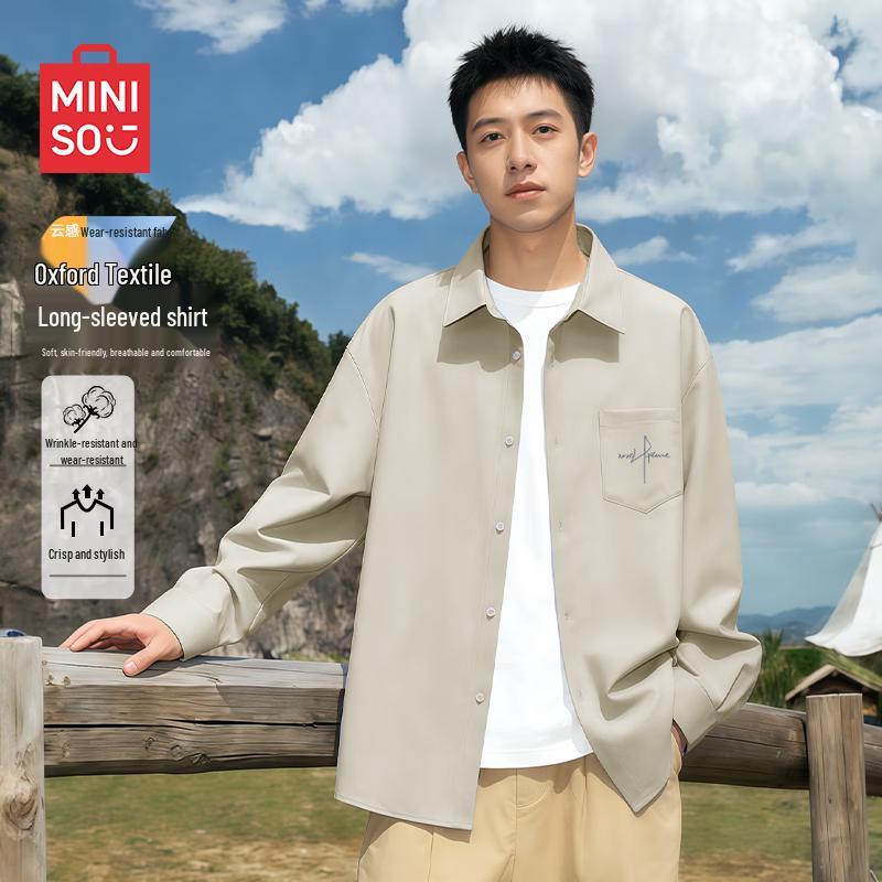 MINISO Men s Cuban Collar Oxford Shirt 4XL