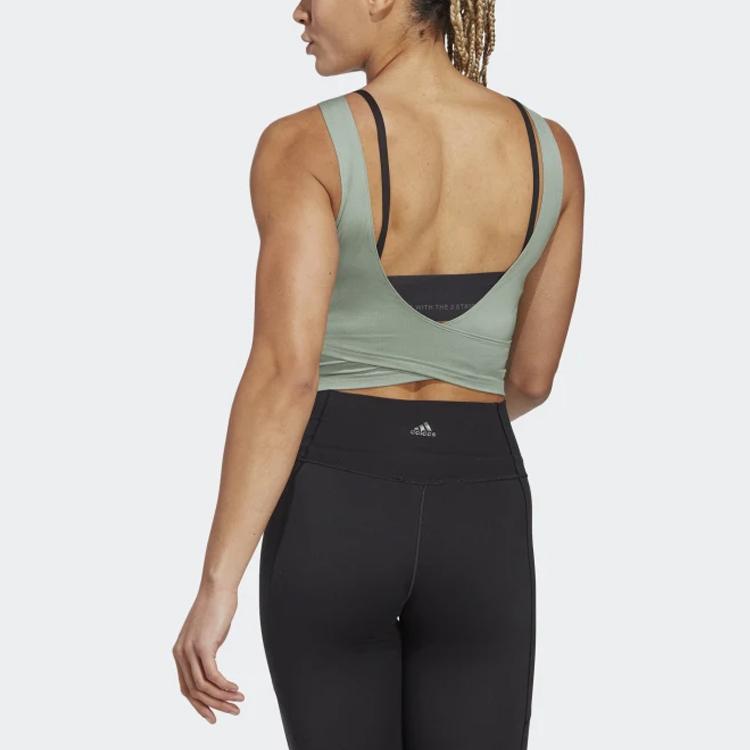 Adidas Solid Color Round Neck Slim Fit Sleeveless Tank Top Women Tops Green HR5063