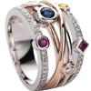 Cao Shi Multi-Color Zircon Geometric Hip-Hop Rings