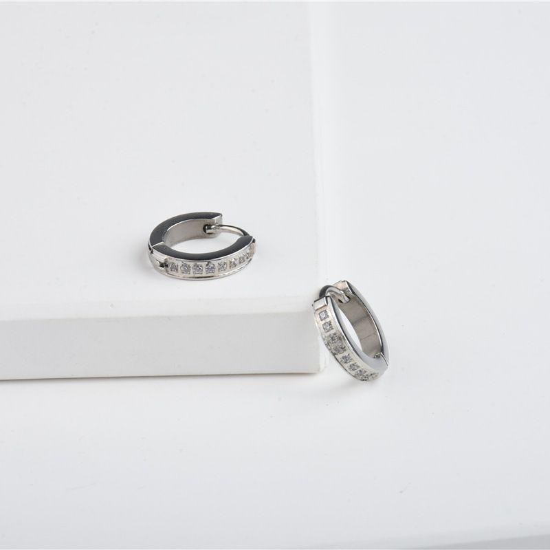 European & American Cold Style CNC 8-Stone Zircon Ear Cuffs: Elegant Stainless Steel Women's Earrings