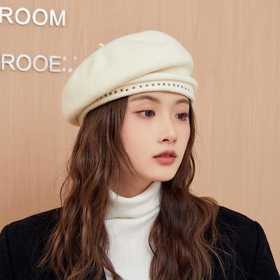 Winter Hat Women Beret Elastic Knit Solid Color Soft Warm Thick Windproof Decorative French Artist Painter Vintage Elegant C