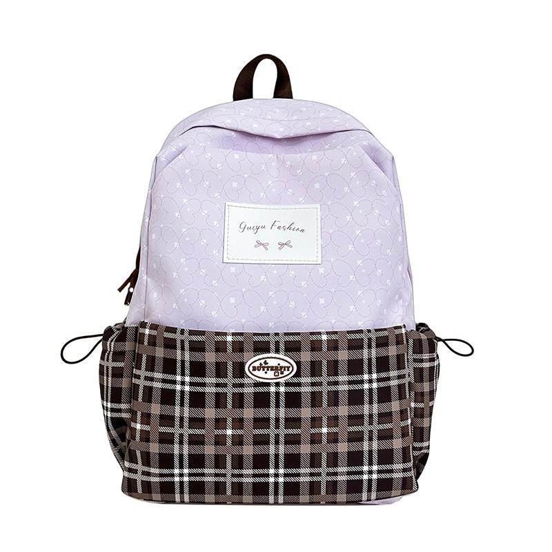 Plaid Backpack Junior High School Student Schoolbag Plaid Large Capacity Backpack