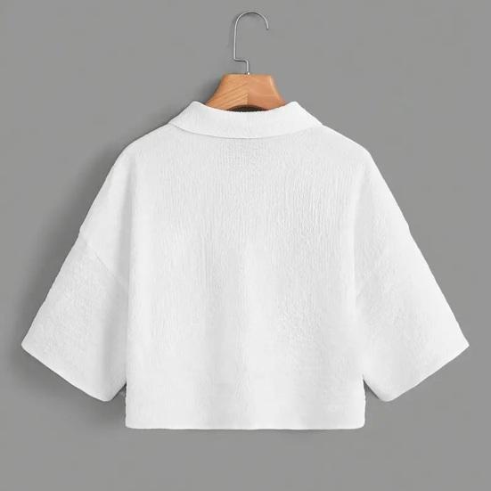 Camicia da Donna con Collo a Revers Manica Corta Top Corti Tipo Monopetto Casual con Tasca a Toppa